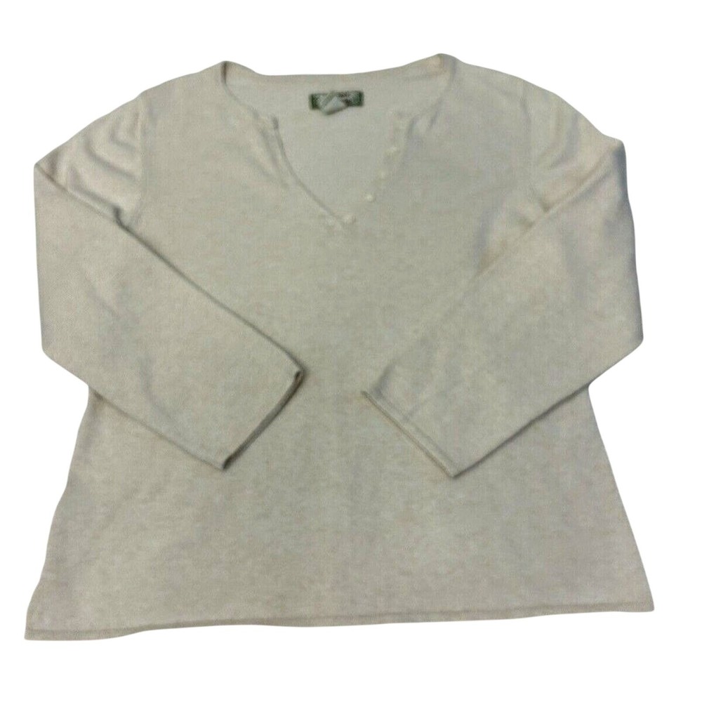 Tommy Bahama Women's Knit Henley Size L Cream Pullover V-Neck Buttons Stretch